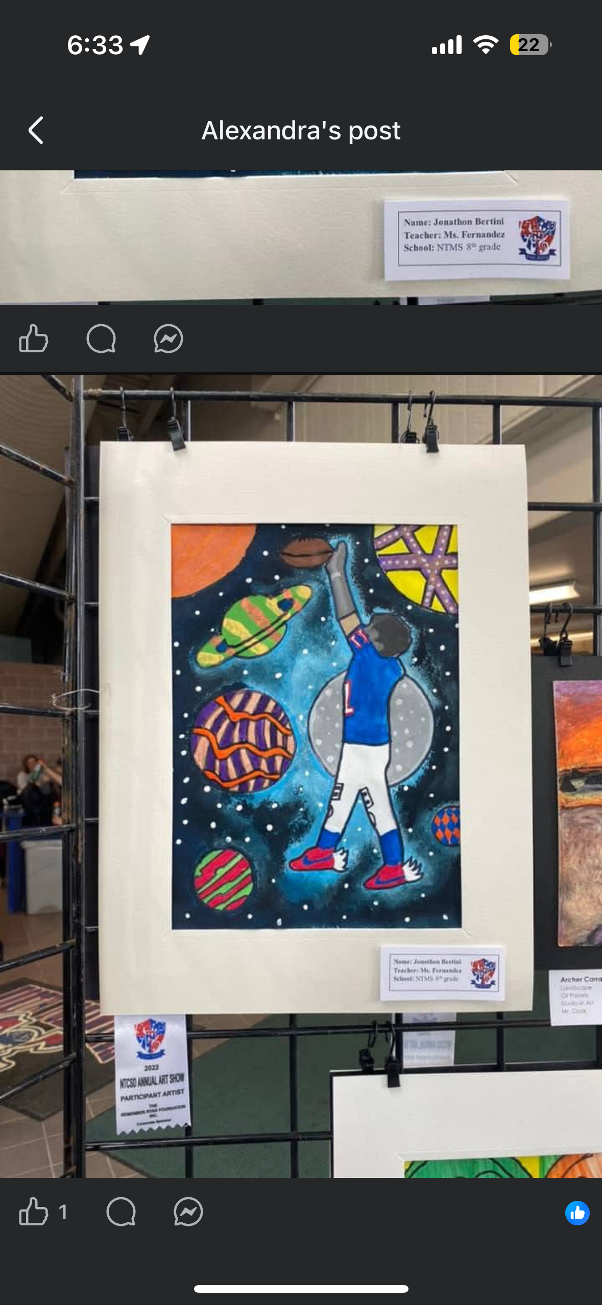 Student artwork displayed at a school art show
